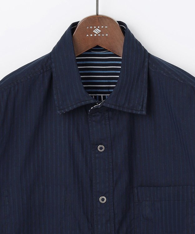 JOSEPH ABBOUD 【キングサイズ・2WAY】リバーシブルストライプ 七分袖 シャツ ネイビー系1