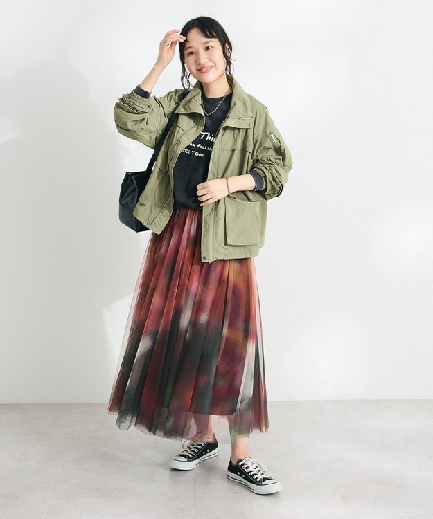 CRAFT STANDARD BOUTIQUE アート柄プリントチュールスカート Dark Pink