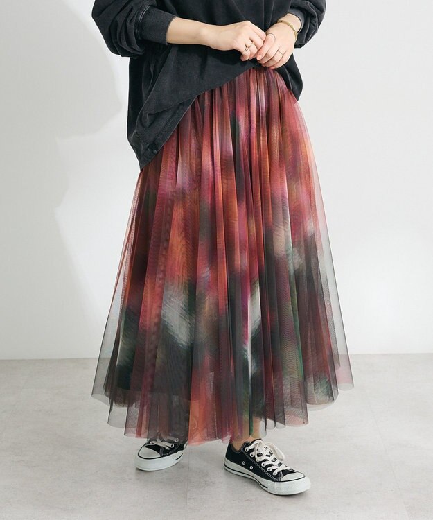 CRAFT STANDARD BOUTIQUE アート柄プリントチュールスカート Dark Pink