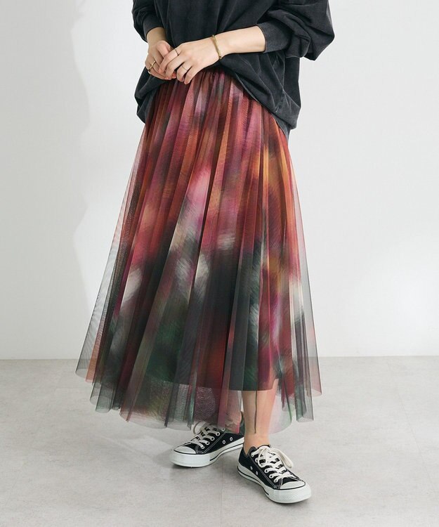 CRAFT STANDARD BOUTIQUE アート柄プリントチュールスカート Dark Pink