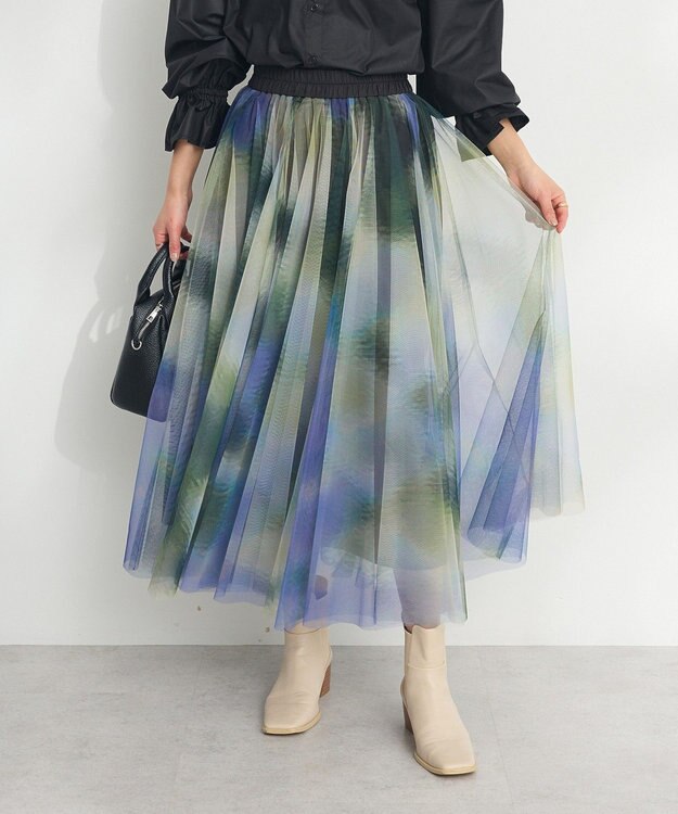 CRAFT STANDARD BOUTIQUE アート柄プリントチュールスカート Purple