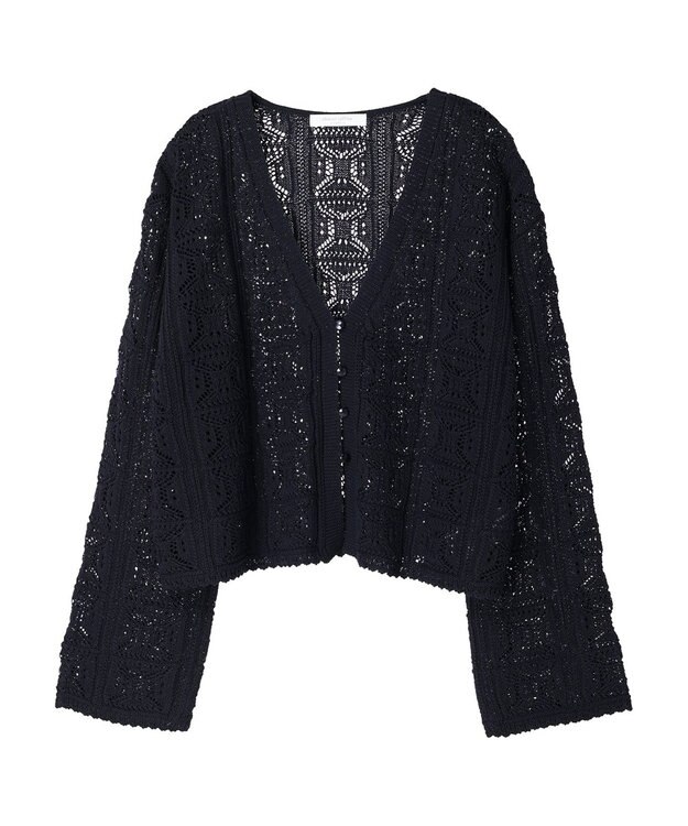 Green Parks 格子柄編みニットカーディガン Navy