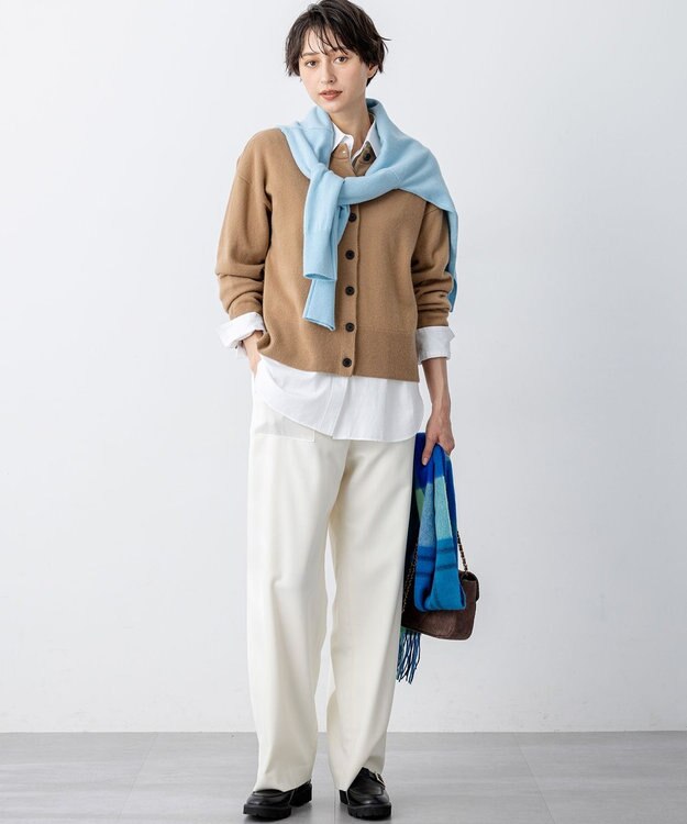 23区 L 【洗える】ナチュラルストレッチサキソニー ベイカー ドロスト パンツ アイボリー系