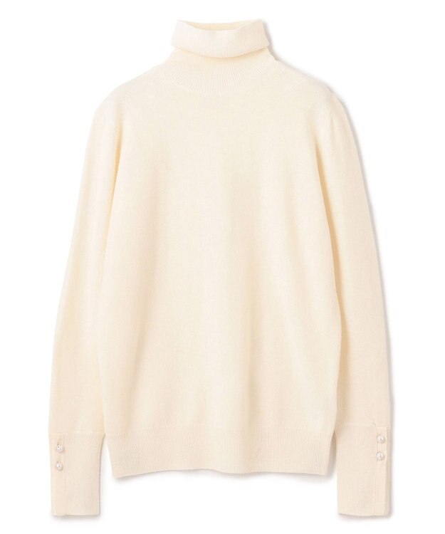 BEIGE， 【WEB限定・洗える】ALSACE / パール釦タートルネックウールニット Ecru