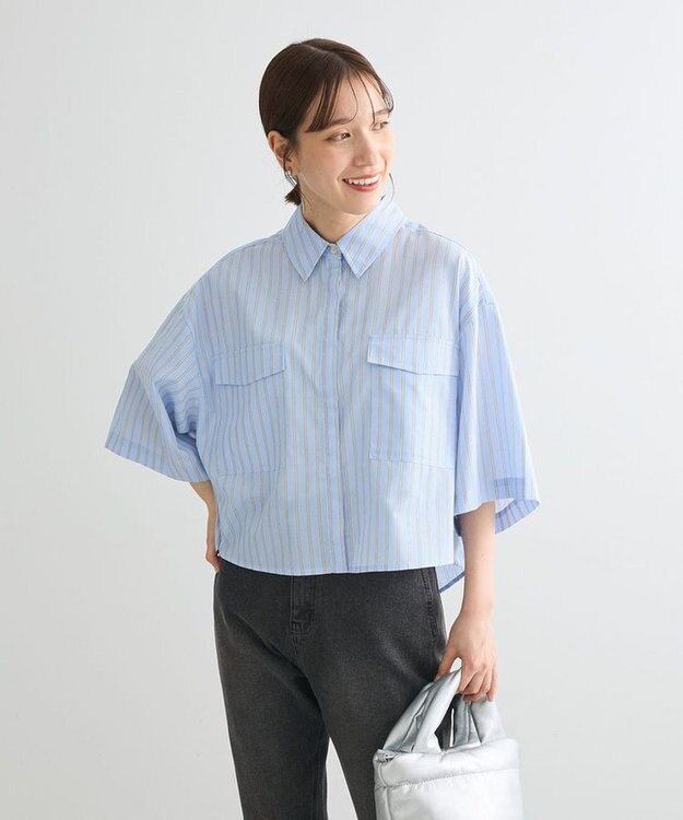 Green Parks ５分袖ショートシャツ Blue