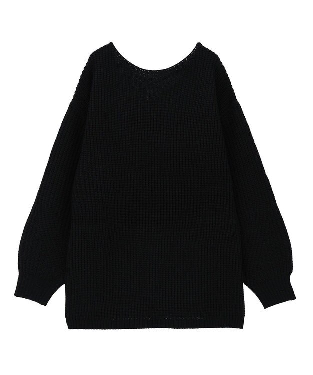 earth music&ecology 【毛玉防止 / 洗濯機洗い可】アンチピリングクロスネックルーズニット Black