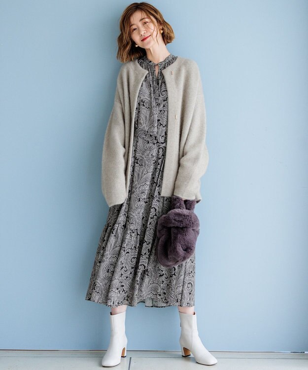 23区 L 【洗える】Rattiペイズリープリント ティアード ワンピース ベージュ系