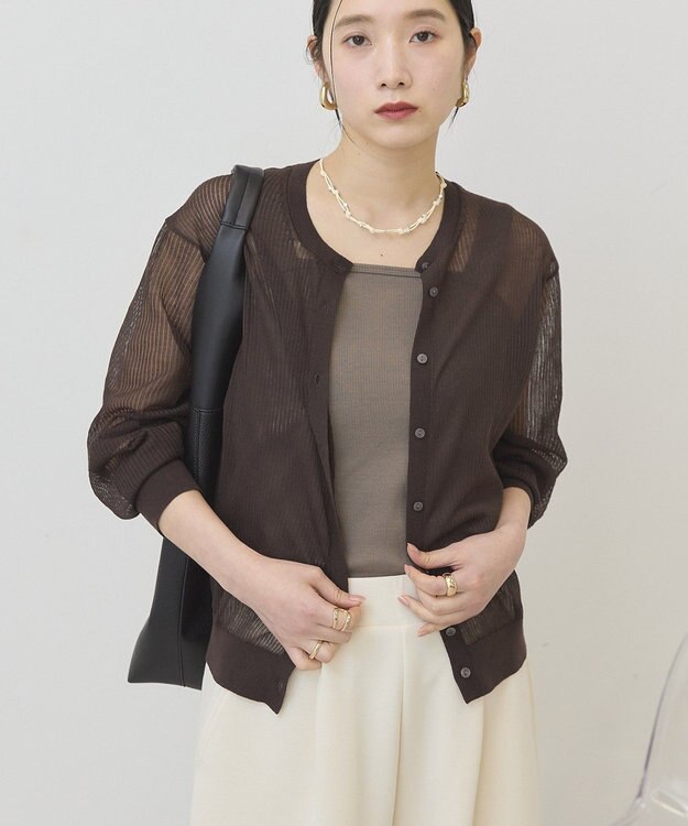 AMERICAN HOLIC シアーリブニットカーディガン Brown