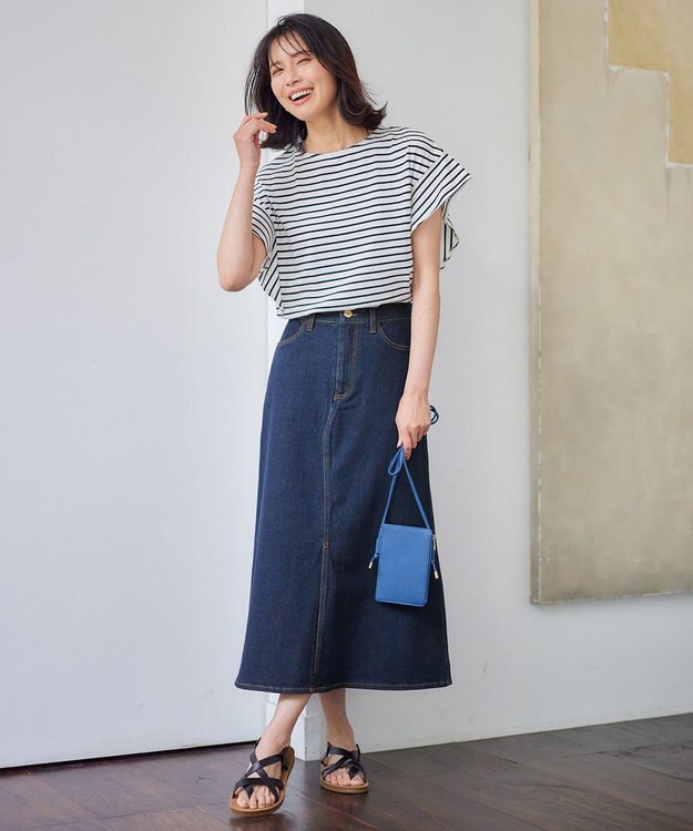 ANY 【洗濯機可能/ストレッチ】フロントスリットデニムスカート インディゴ