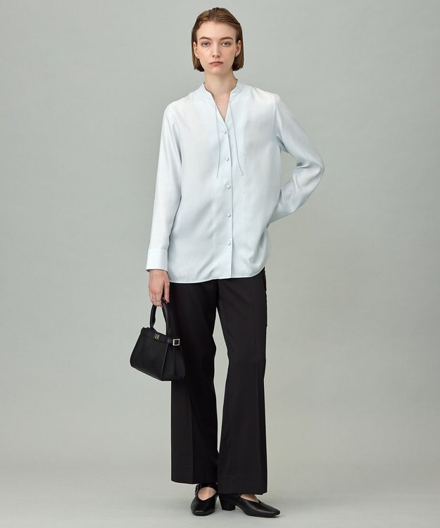 ICB L 【接触冷感・洗える】Cu/Peソフトツイル デザインブラウス クリアサックス系