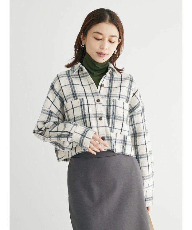 Green Parks ・ＥＬＥＮＣＡＲＥ　ＤＵＥ　シャギーチェックショートシャツ Ivory