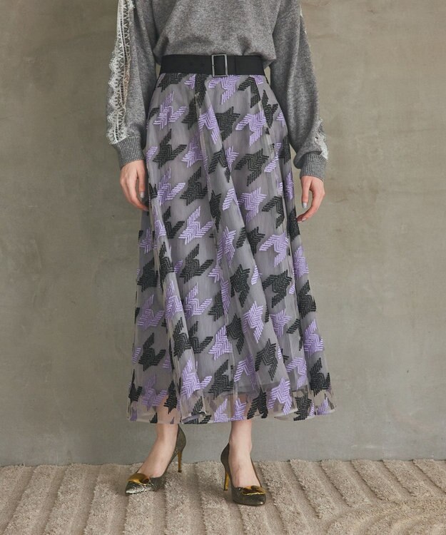 GRACE CONTINENTAL 千鳥刺繍チュールスカート パープル