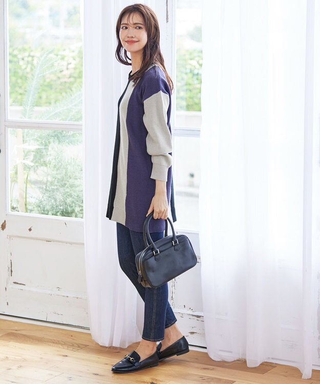 Tiaclasse 【洗える】配色ニットチュニック ブラック