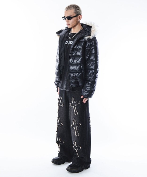 WEGO 【ユニセックス着用ITEM】2WAYシャイニーパファーフーディー ブラック