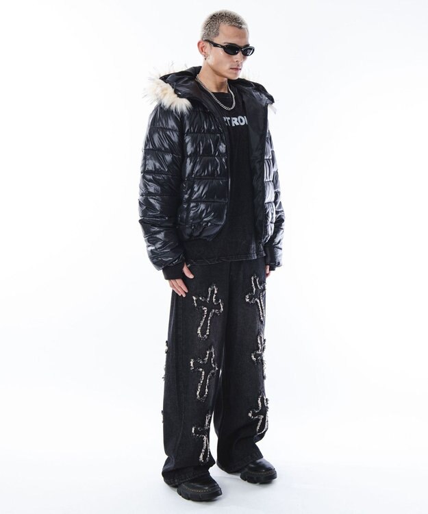 WEGO 【ユニセックス着用ITEM】2WAYシャイニーパファーフーディー ブラック