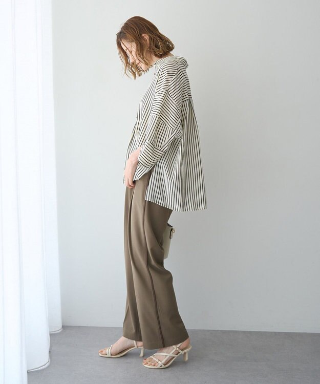 YECCA VECCA バルーン袖スキッパーシャツ Stripe