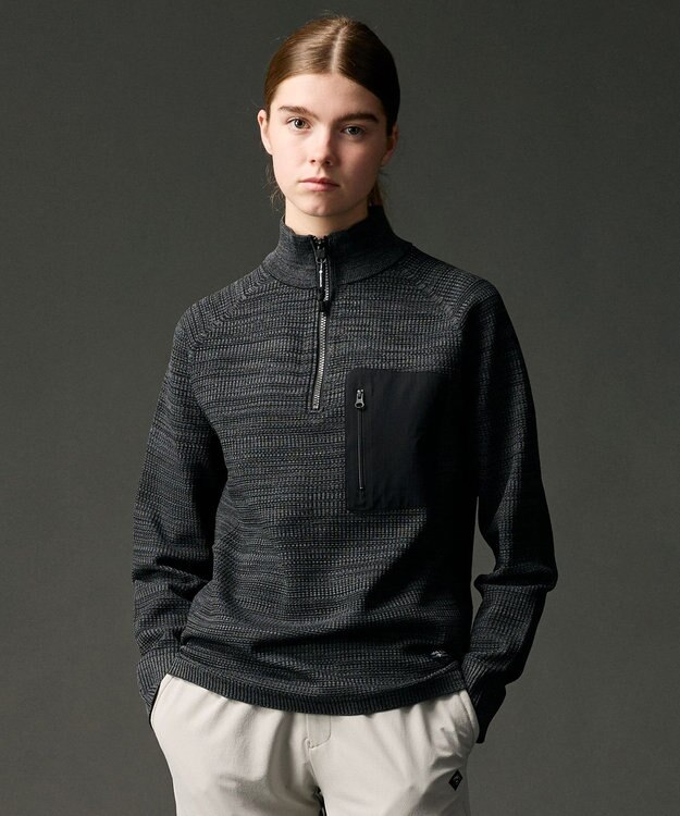 JOSEPH ABBOUD MOUNTAIN 【軽さ/ストレッチ】ホールガーメント3Dニット トスタンドZIPプルオーバー グレー系