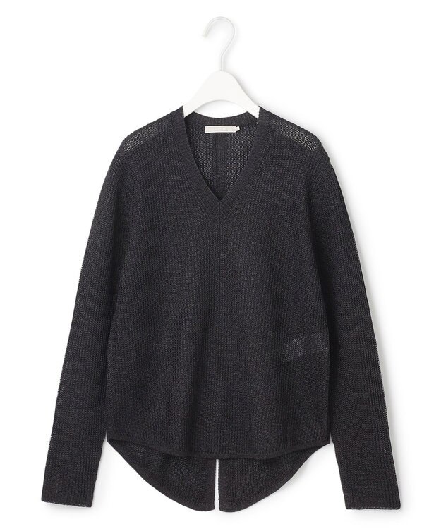 ICB 【洗える】 ペーパーブレンドシャインニット Vネックプルオーバー チャコール系