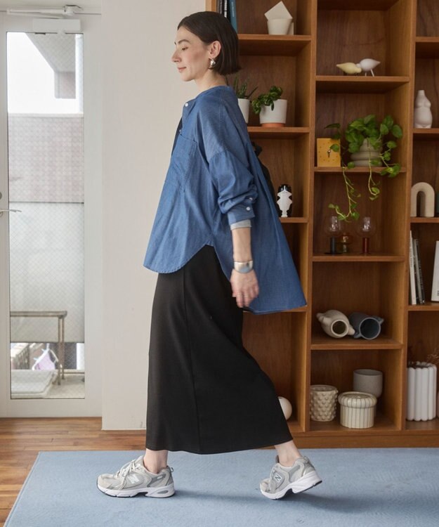 WEGO 【ANGIE VINTAGE】シアーデニムバンドカラーシャツ ネイビー