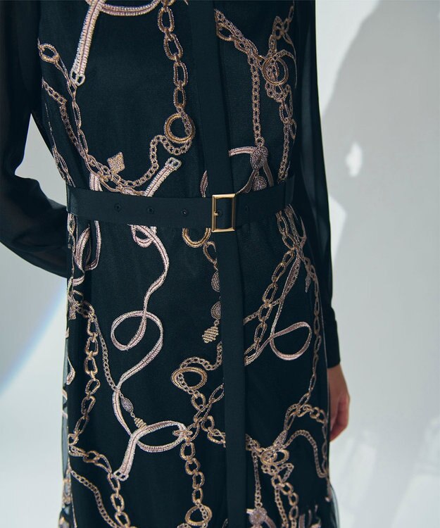 GRACE CONTINENTAL チェーン刺繍ワンピース ブラック