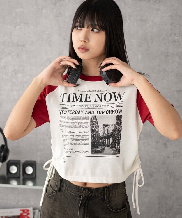 WEGO グラフィックショートサイドリボンドロストT 柄2