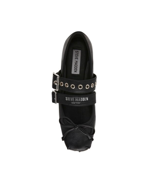 STEVE MADDEN CEARA バレエダブルストラップフラットシューズ ブラックレザー