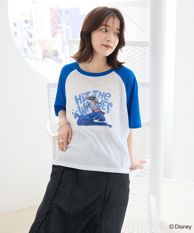 Green Parks スティッチ／シアー半袖ラグランＴシャツ Blue