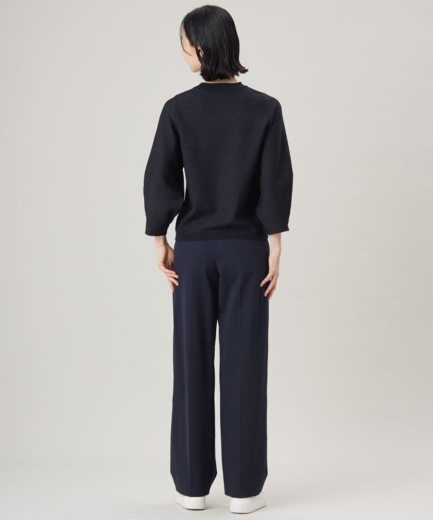 自由区 【洗える】シャイニーツイードプルオーバー ニット ネイビー