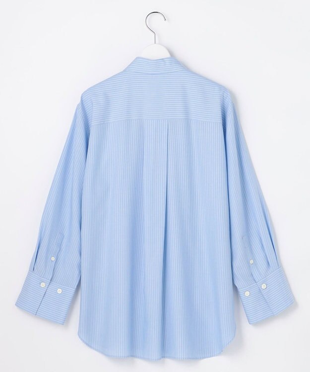 自由区 【着回し力抜群・レイヤードにも】ドレープブロード シャツブラウス サックス×白ライン