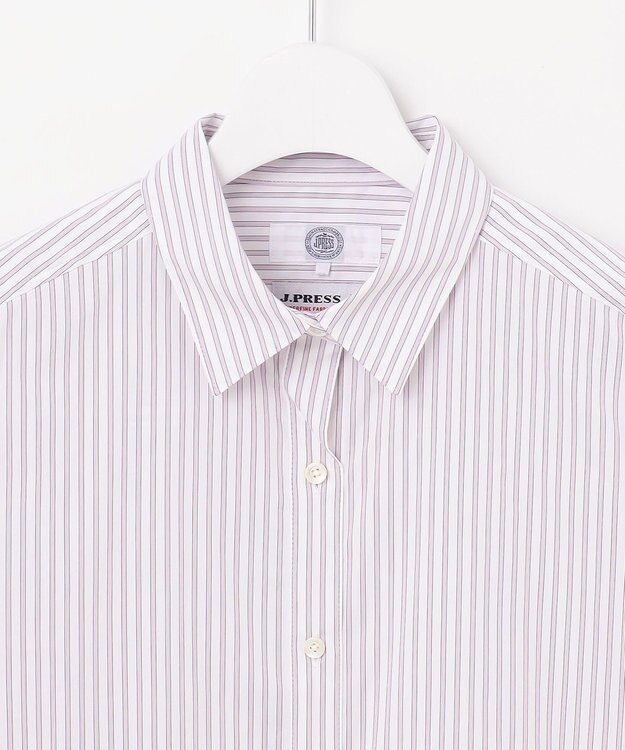 J.PRESS LADIES L 【洗える】BEZ ストライプ シャツカラー ブラウス ふじ色系1