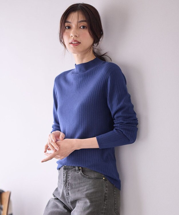 ANY 【洗濯機可】ランダムリブハイネックニット ロイヤルブルー