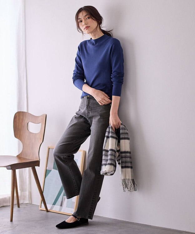ANY 【洗濯機可】ランダムリブハイネックニット ロイヤルブルー