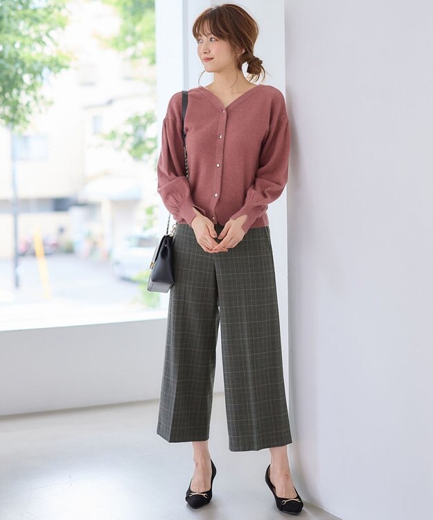 ANY SIS S 【シリーズ累計7万本突破！】サーモ2WAYストレッチ ワイドパンツ グレーグレンチェック