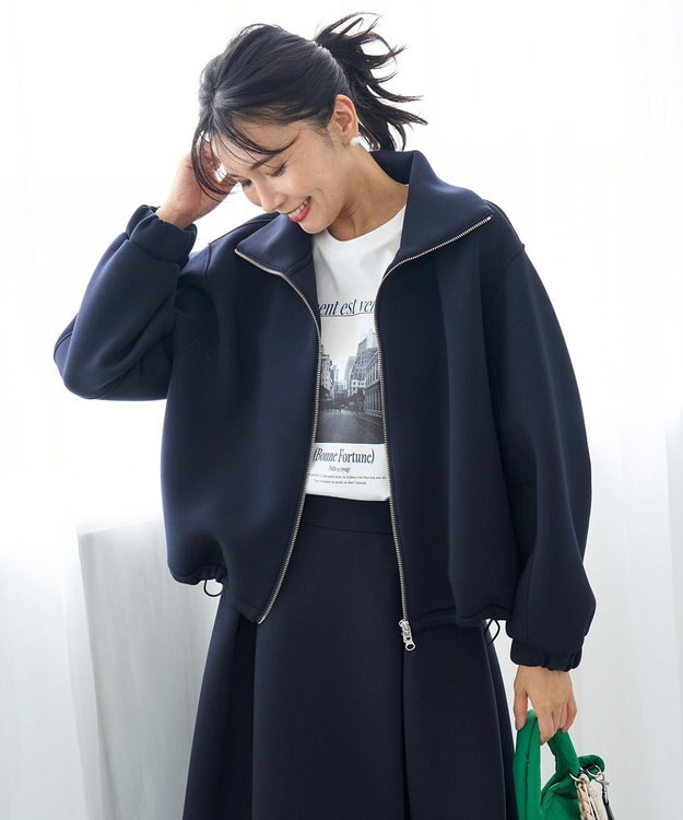UNFILO L 【野呂佳代さん着用】BEAUTY FORM JERSEY+ ZIPブルゾン ネイビー
