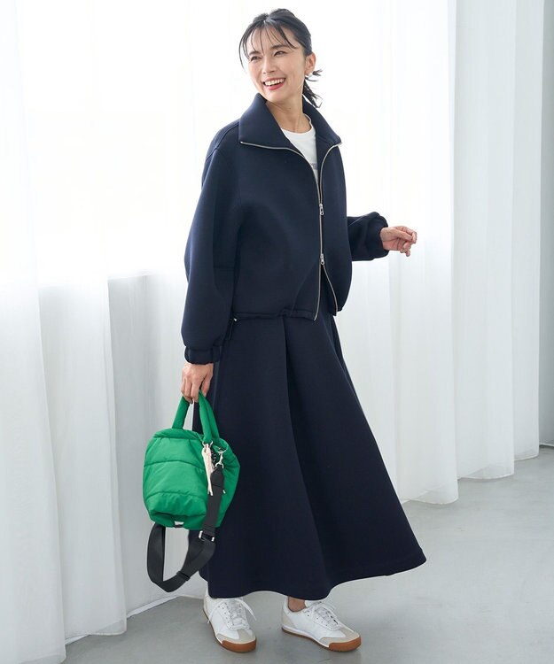 UNFILO L 【野呂佳代さん着用】BEAUTY FORM JERSEY+ ZIPブルゾン ネイビー