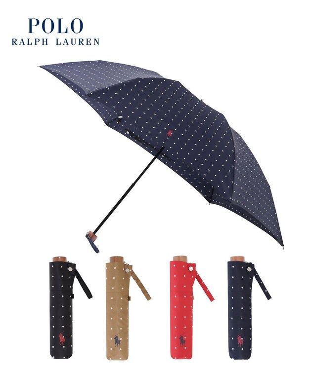 MOONBAT POLO RALPH LAUREN（ポロ ラルフローレン)ドット×ロゴ 雨傘 折りたたみ傘 ネイビーブルー