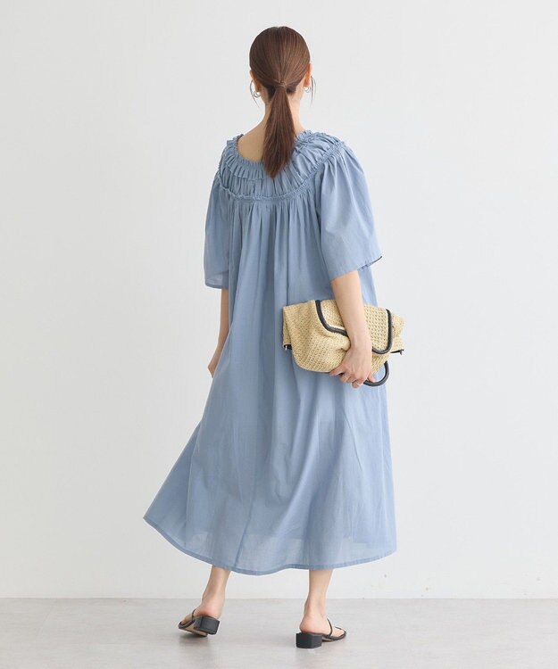 earth music&ecology ギャザーロングワンピース Light Blue