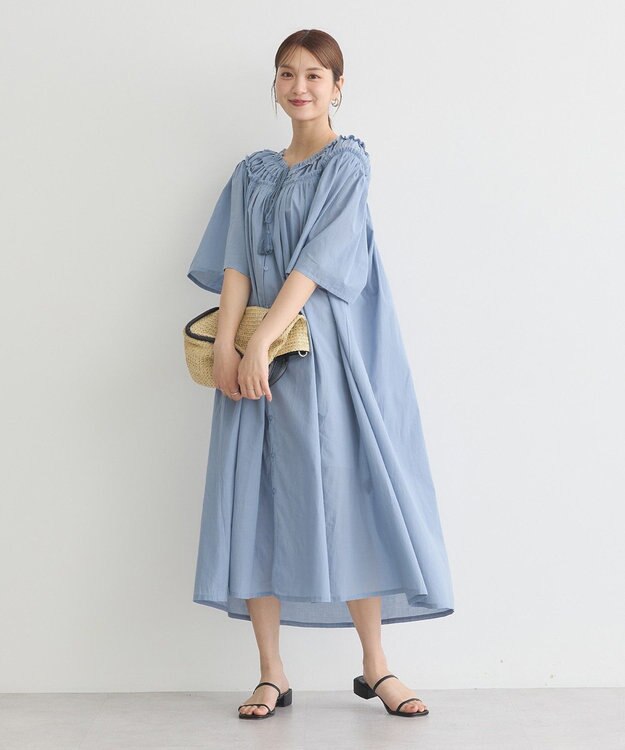 earth music&ecology ギャザーロングワンピース Light Blue