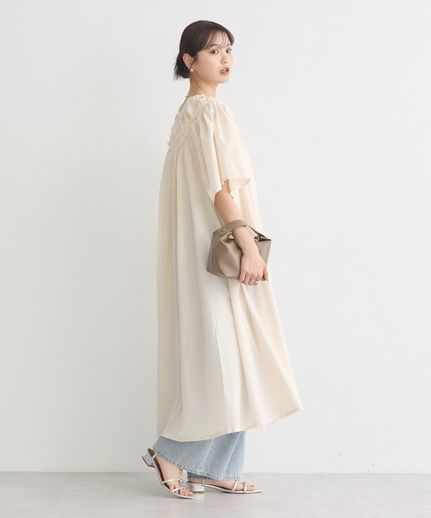 earth music&ecology ギャザーロングワンピース Ecru