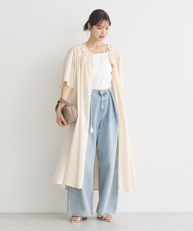 earth music&ecology ギャザーロングワンピース Ecru