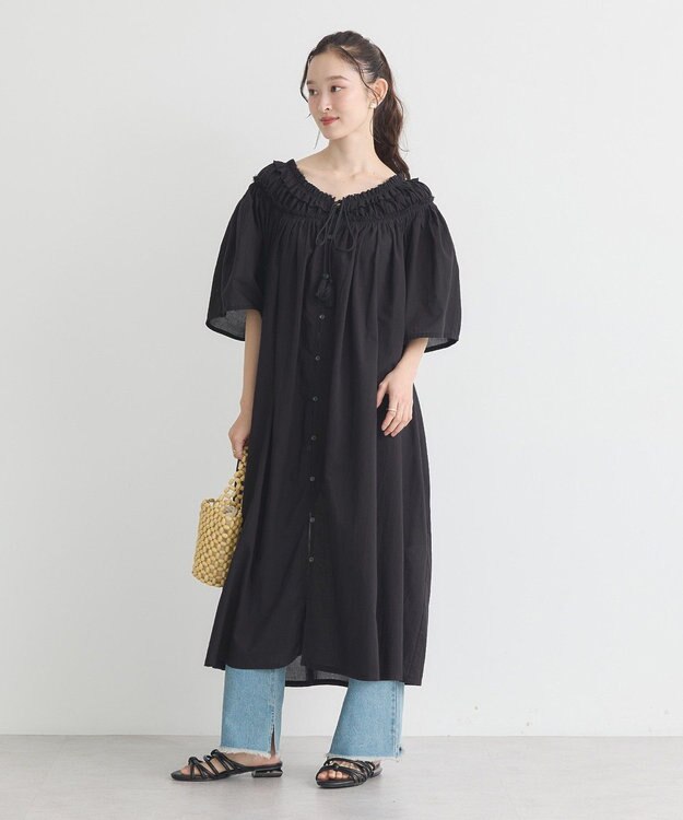 earth music&ecology ギャザーロングワンピース Black