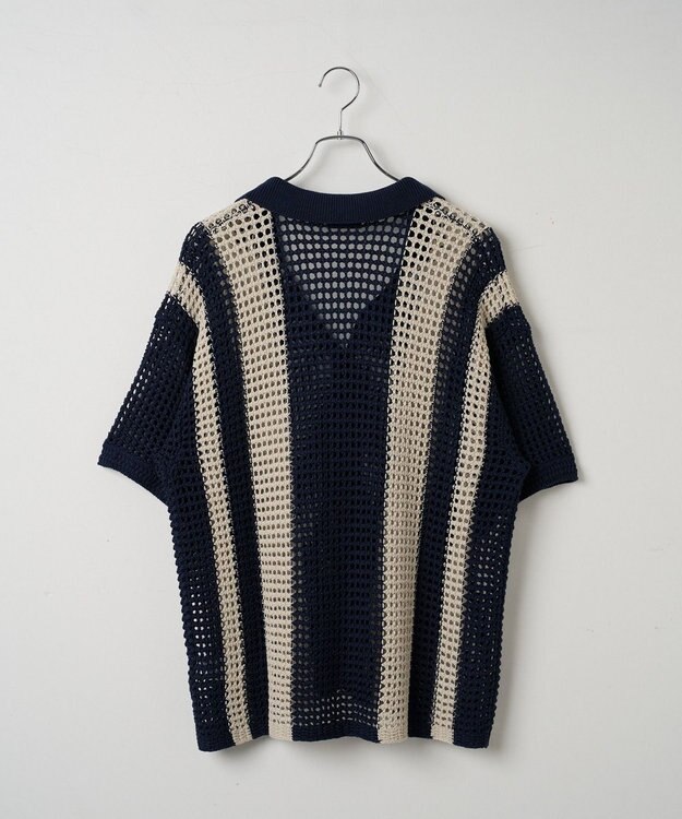 WEGO マルチストライプニットシャツ（S） ネイビー