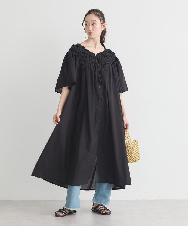 earth music&ecology ギャザーロングワンピース Black