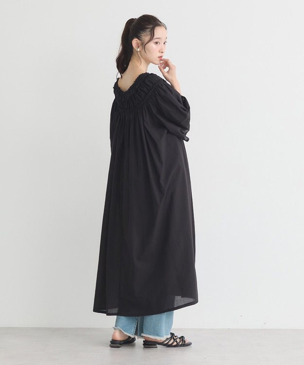 earth music&ecology ギャザーロングワンピース Black