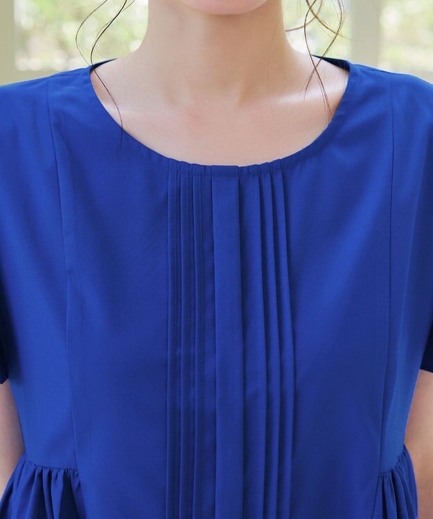 Tiaclasse 【洗える】ペプラムギャザーピンタックブラウス ブルー