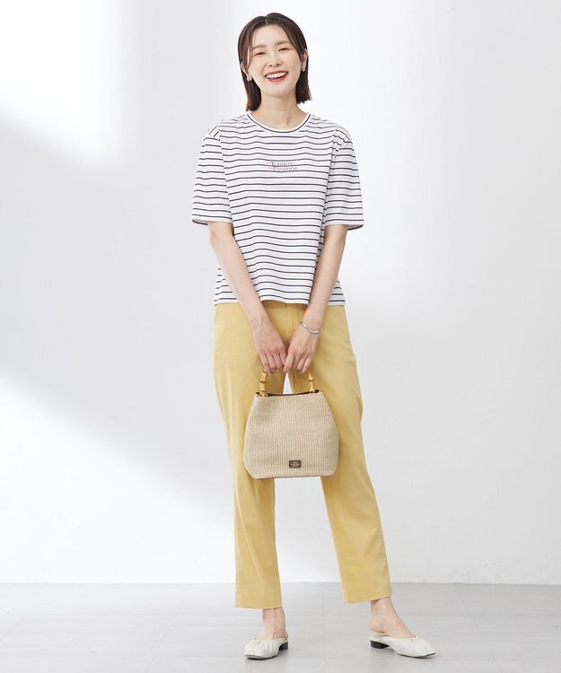 J.PRESS LADIES 【洗える】セルロースリネンストレッチ テーパード パンツ マリーゴールド系