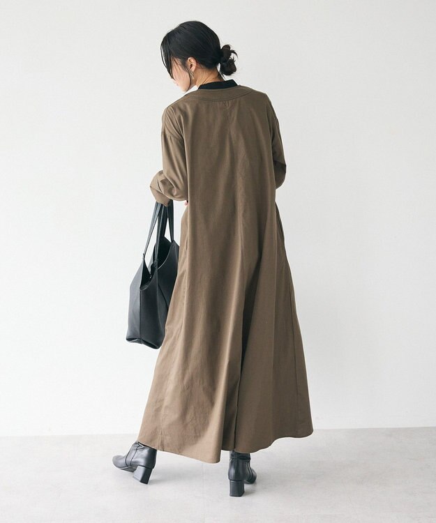 CRAFT STANDARD BOUTIQUE 刺繍入りツイルＶネックワンピース Khaki