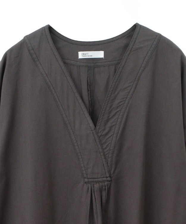 CRAFT STANDARD BOUTIQUE 刺繍入りツイルＶネックワンピース Charcoal Gray