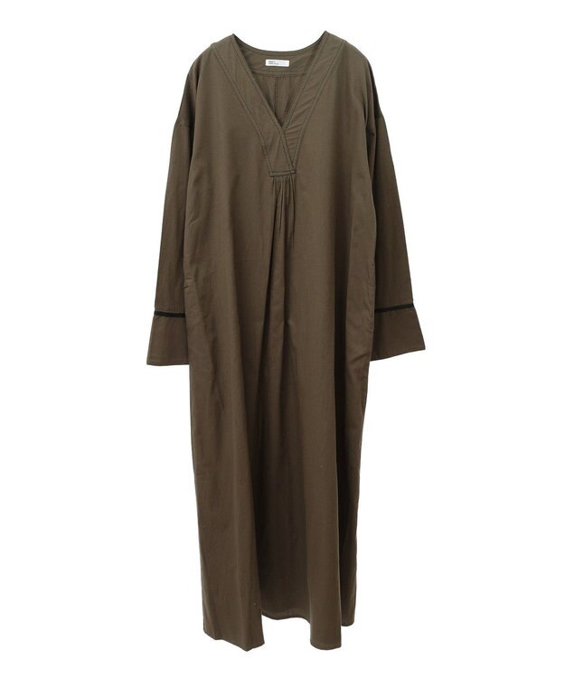 CRAFT STANDARD BOUTIQUE 刺繍入りツイルＶネックワンピース Khaki