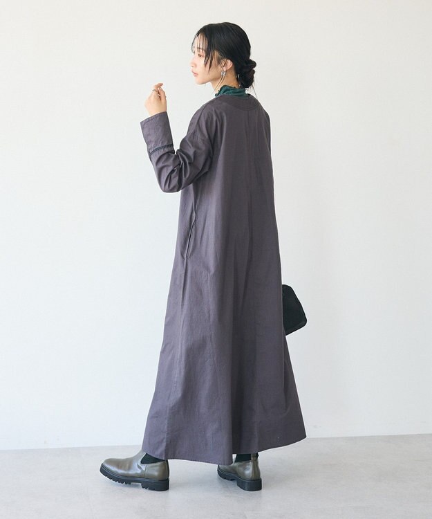 CRAFT STANDARD BOUTIQUE 刺繍入りツイルＶネックワンピース Charcoal Gray